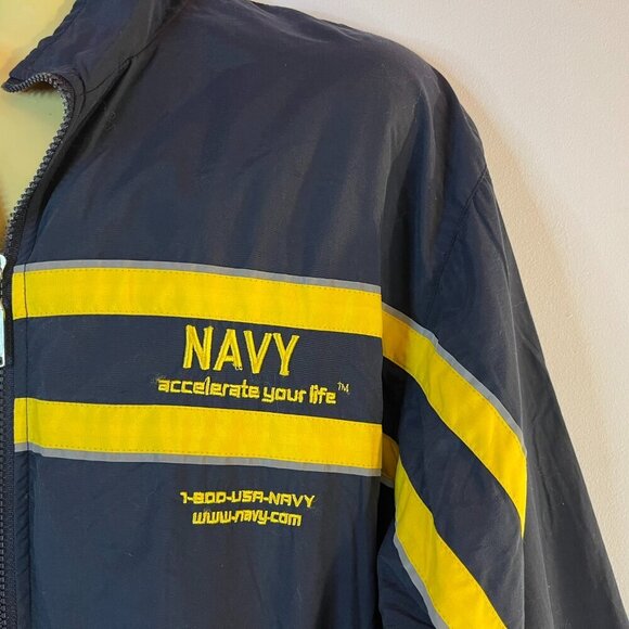 USA Navy Men's Navy and Yellow Nylon Jacket - Size Medium - Picture 3 of 5